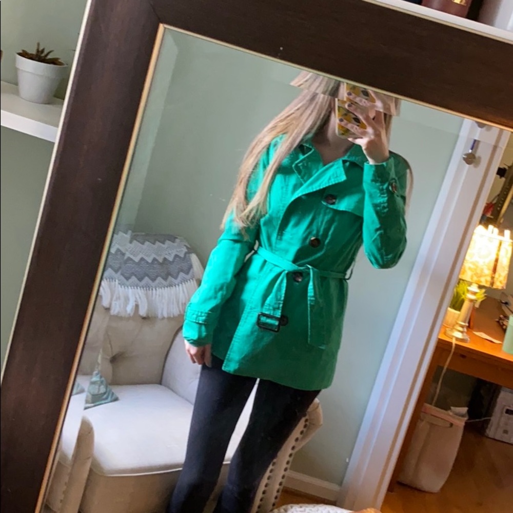 Kelly green trench coat